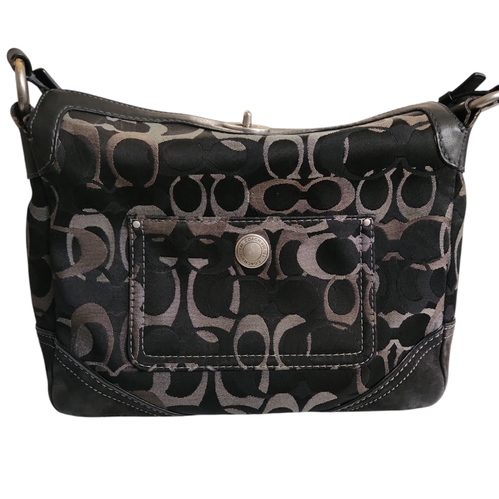 Coach Chelsea Black and Gray Leather Canvas Suede Tote Bag